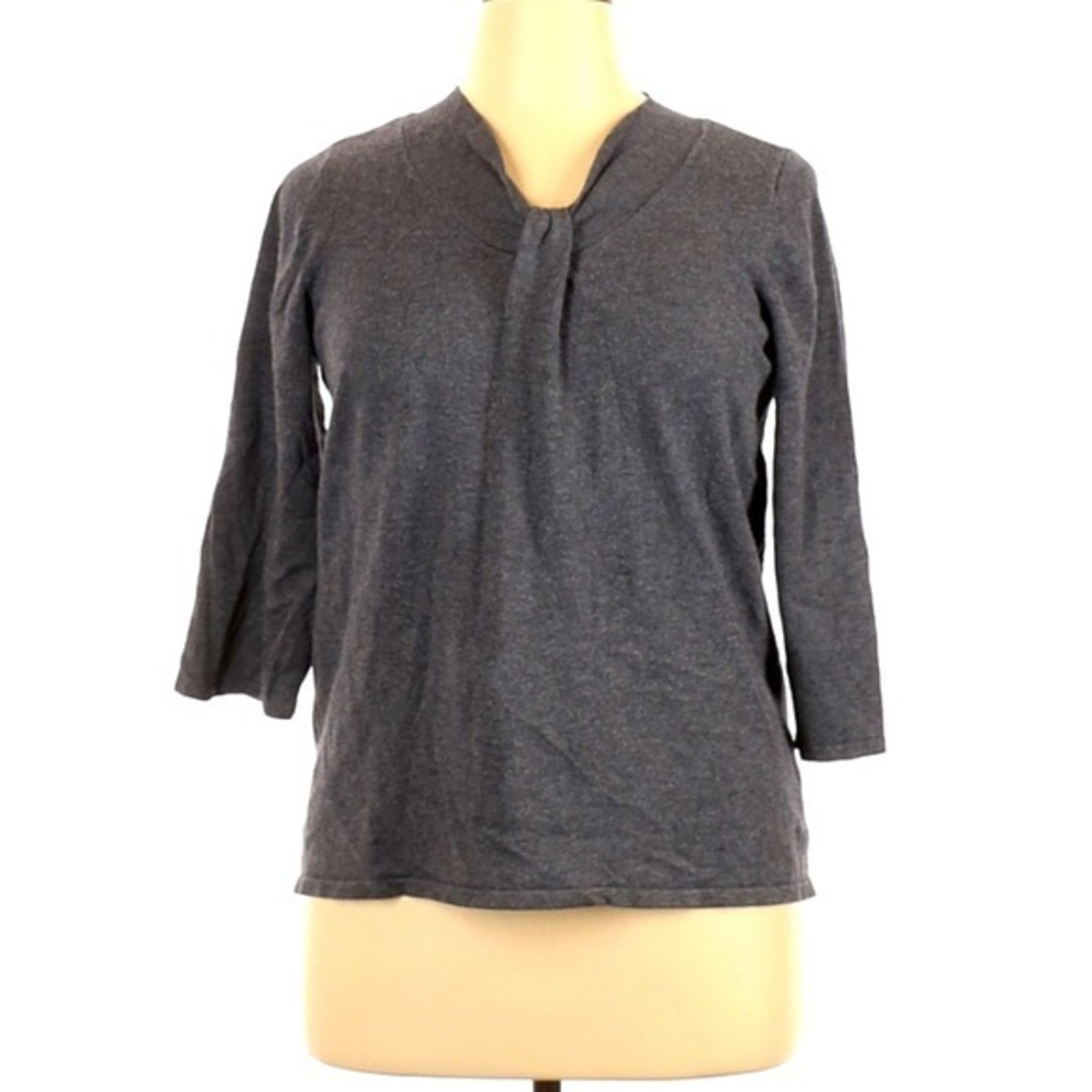 Lane Bryant 14/16 grey twist neckline 3/4 sleeve retro classic core‎ sweater